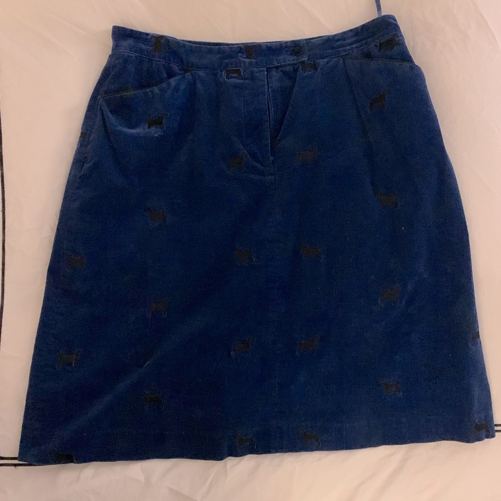 Vintage Lily Pulitzer Corduroy Skirt Embroidered with Dogs in Navy